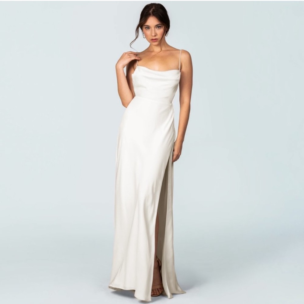 Fame & Partners Strappy Draped White Bridal Bridesmaid Dress - small / 4